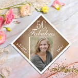 Serviette En Papier 50 and Fabulous Rustic Beige Photo 50th Birthday<br><div class="desc">50 and Fabulous Rustic Beige Photo 50th Birthday Napkins. The saying 50 and fabulous is in modern white script on a rustic beige background. Make your own 50th birthday party paper napkin for her. Customize with the name and age number and insert your photo into the template.</div>