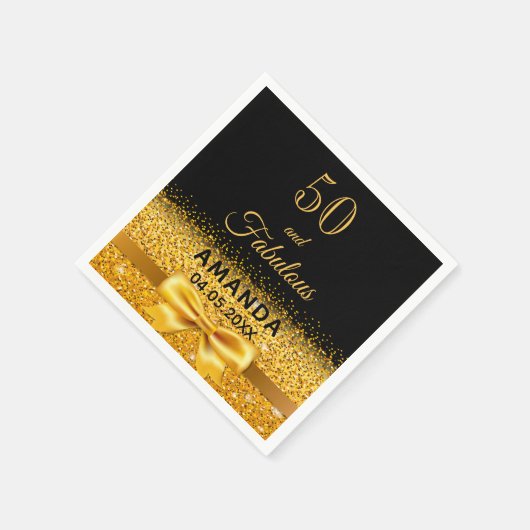 Serviette En Papier 50 anniversaire fabuleux arc en or noir (Coin)