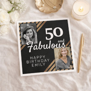 Serviette En Papier 50 ans et fabuleux Paillettes dorées 2 Photo 50e A