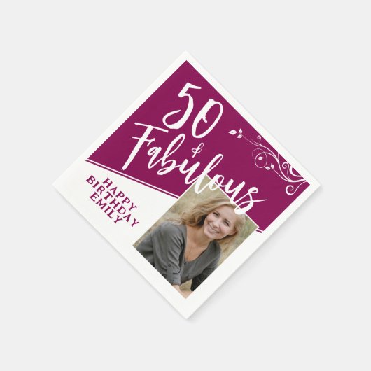 Serviette En Papier 50 ans et Fabuleux Script Photo Magenta 50e Annive (Coin)