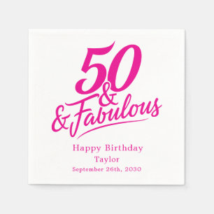 Serviette En Papier 50 ans et Fabulueux Anniversaire Chic Rose et Blan
