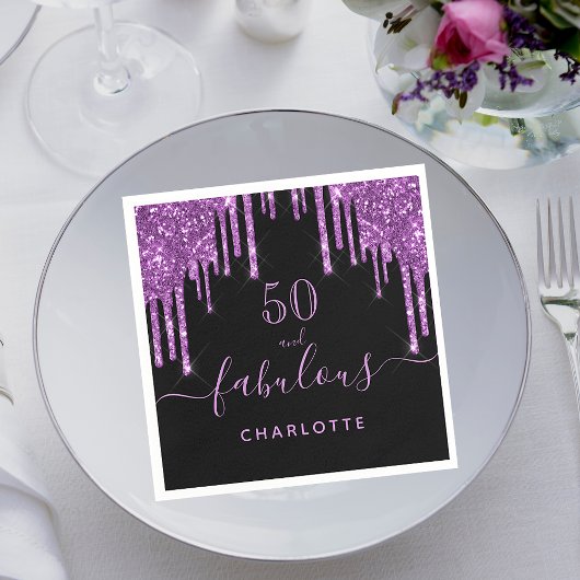 Serviette En Papier 50 ans fabuleux noir paillettes scintillantes viol