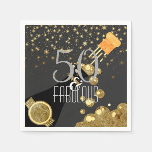 Serviette En Papier 50 et anniversaire de Champagne d'or noir fabuleux