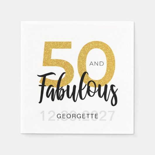 Serviette En Papier 50 et Fab Anniversaire Script papier (Devant)