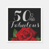 Serviette En Papier 50 et Fabuleux Anniversaire avec Roses Rouges (Devant)