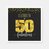 Serviette En Papier 50 et fabuleux anniversaire noir feuille d'or conf (Devant)
