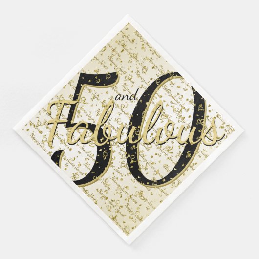 Serviette En Papier 50 et Fabuleux anniversaire noir/Gold Script (Coin)