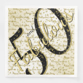 Serviette En Papier 50 et Fabuleux anniversaire noir/Gold Script (Devant)