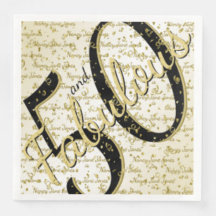 Serviette En Papier 50 et Fabuleux anniversaire noir/Gold Script