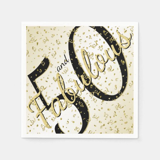 Serviette En Papier 50 et Fabuleux anniversaire noir/Gold Script (Devant)