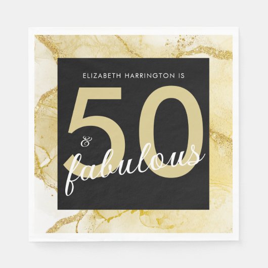 Serviette En Papier 50 Et Fabuleux Anniversaire Noir Or (Devant)