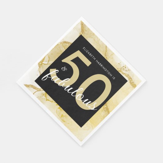 Serviette En Papier 50 Et Fabuleux Anniversaire Noir Or (Coin)