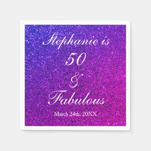 Serviette En Papier 50 Et Fabuleux Anniversaire Ombre Rose Purple Part (Devant)