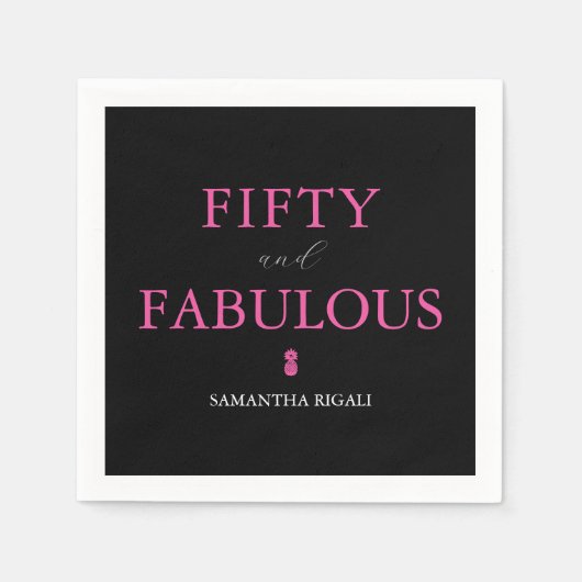 Serviette En Papier 50 et Fabuleux Anniversaire rose et noir (Devant)