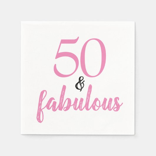 Serviette En Papier 50 et fabuleux anniversaire rose et noir (Devant)