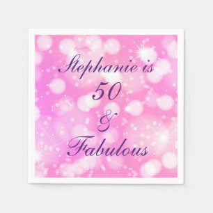 Serviette En Papier 50 Et Fabuleux Anniversaire Rose Purple Glittery