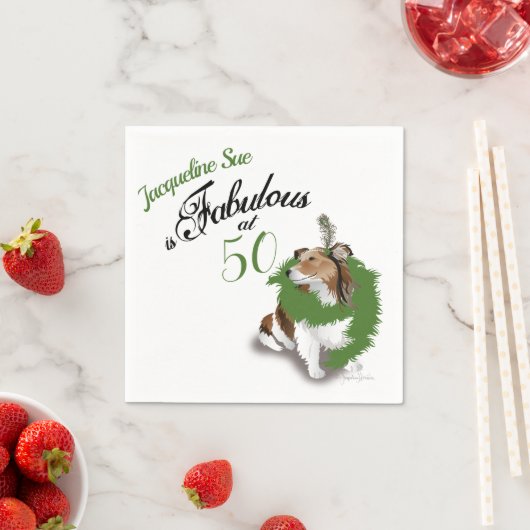 Serviette En Papier 50 et fabuleux Anniversaire Sheltie Chien Vert (En situation)