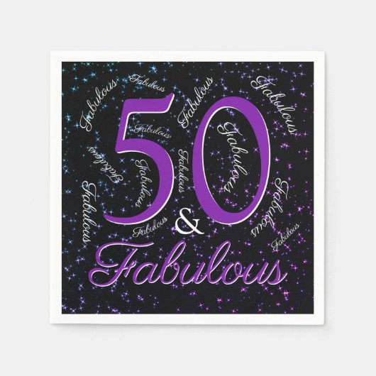 Serviette En Papier 50 Et Fabuleux Anniversaire Violet Noir Élégant (Devant)