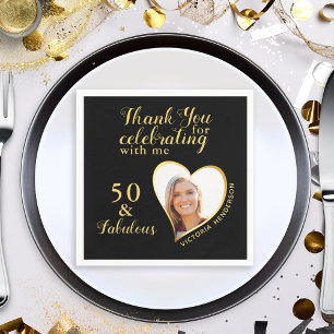 Serviette En Papier 50 et fabuleux Black and Gold Photo Anniversaire