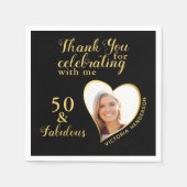 Serviette En Papier 50 et fabuleux Black and Gold Photo Anniversaire (Devant)