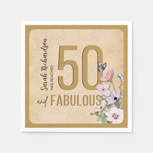 Serviette En Papier 50 et fabuleux Fleur sauvage Anniversaire (Devant)