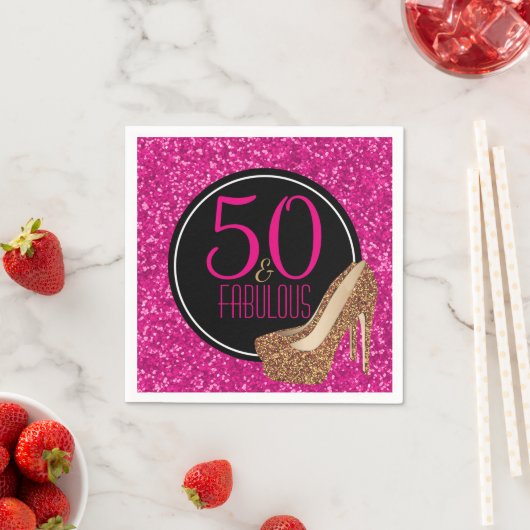 Serviette En Papier 50 et fabuleux | Gold Parties scintillant rose 50e (En situation)