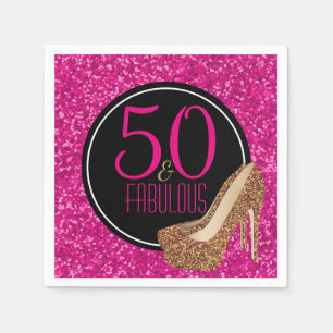 Serviette En Papier 50 et fabuleux   Gold Parties scintillant rose 50e