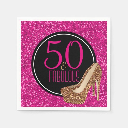 Serviette En Papier 50 et fabuleux | Gold Parties scintillant rose 50e (Devant)