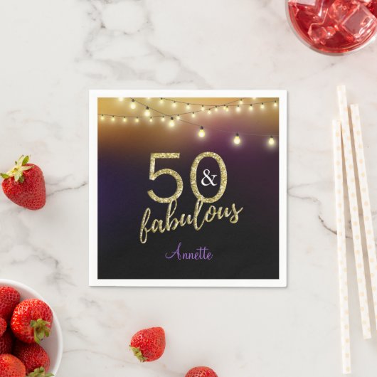 Serviette En Papier 50 et fabuleux Gold Stars violet fête d'anniversai (En situation)