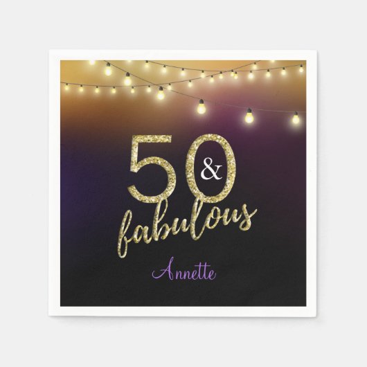 Serviette En Papier 50 et fabuleux Gold Stars violet fête d'anniversai (Devant)