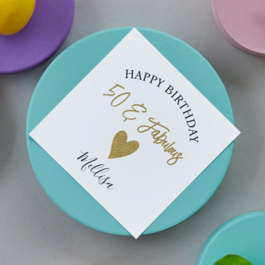 Serviette En Papier 50 Et Fabuleux Noir Et Or Joyeux Anniversaire