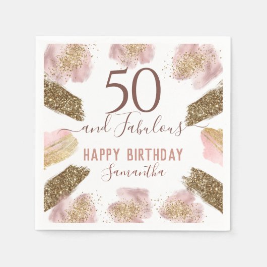 Serviette En Papier 50 et fabuleux Parties scintillant d'or rose Anniv (Devant)