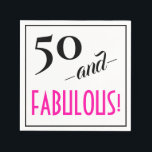 Serviette En Papier 50 et FABULEUX ! Retro 50th Birthday Party Paper<br><div class="desc">Célébrez 50 dans le style, avec ce design rétro, chic, 50ème anniversaire "50 et FABULOUS!" en polices de caractères élégantes, ... en utilisant la typographie noire et rose chaud, sur un arrière - plan blanc, bordé de noir classique. Vous pouvez customiser ce design pour s'adapter à n'importe quelle fête du...</div>