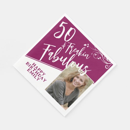 Serviette En Papier 50 et fabuleux Script Photo Magenta 50e anniversai (Coin)