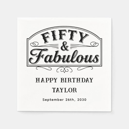 Serviette En Papier 50 et Fabuleux Script Rustique Ligne d'Art Noir Bl (Devant)