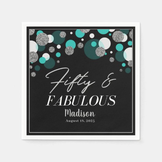 Serviette En Papier 50 et fabuleux serviettes noires et Turquoises (Devant)