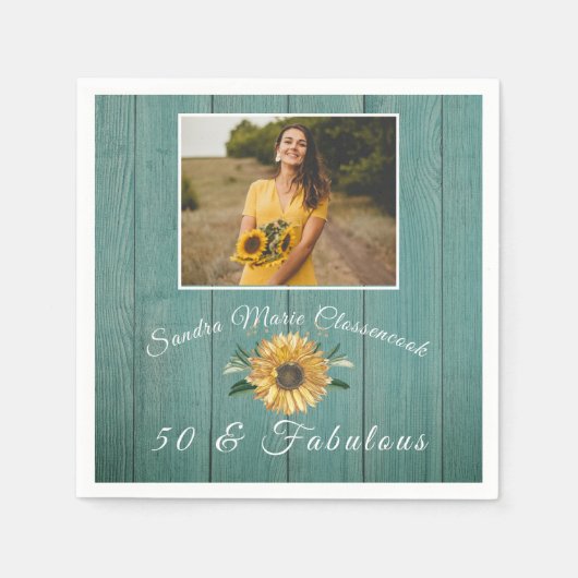 Serviette En Papier 50 et fabuleux | Sunflower Green Anniversaire (Devant)