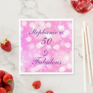 Serviette En Papier 50 Et Fabulous Anniversaire Pink Purple Glittery C