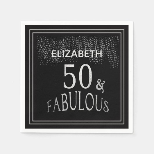 Serviette En Papier 50 et Fabulous Black Silver Parties scintillant An (Devant)