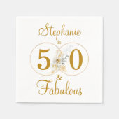Serviette En Papier 50 et Fabulous Gold Script Nom fête d'anniversaire (Devant)