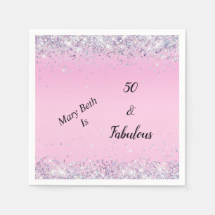 Serviette En Papier 50 et Fabulous Parties scintillant d'argent rose
