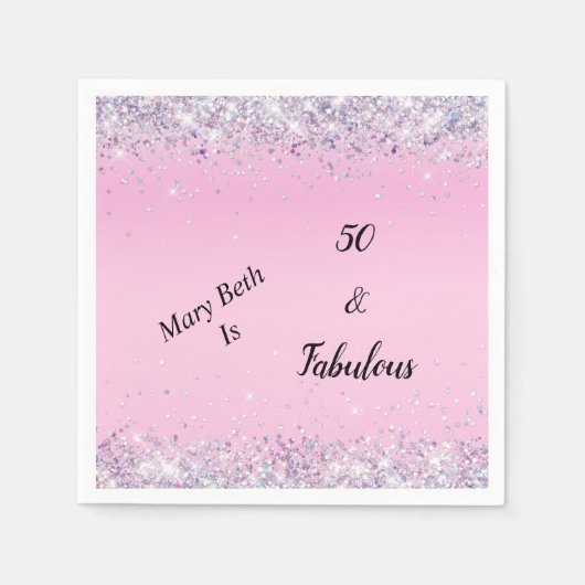Serviette En Papier 50 et Fabulous Parties scintillant d'argent rose (Devant)