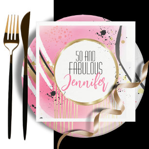 Serviette En Papier 50 et Fabulous Pink Black Gold moderne Anniversair