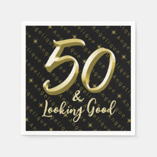 Serviette En Papier 50 et l'apparence bon or anniversaire