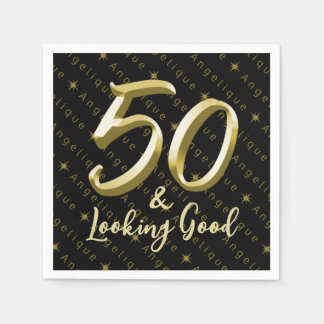 Serviette En Papier 50 et l'apparence bon or anniversaire