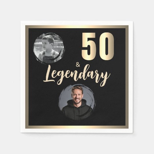 Serviette En Papier 50 et légendaire 2 photos 50e anniversaire Or (Devant)