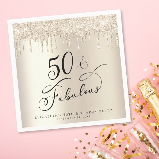 Serviette En Papier 50 Fabuleuse Parties scintillant Champagne Gold Pe