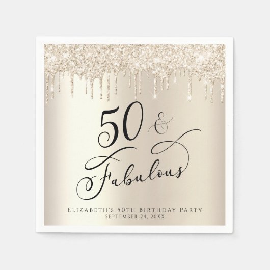 Serviette En Papier 50 Fabuleuse Parties scintillant Champagne Gold Pe (Devant)