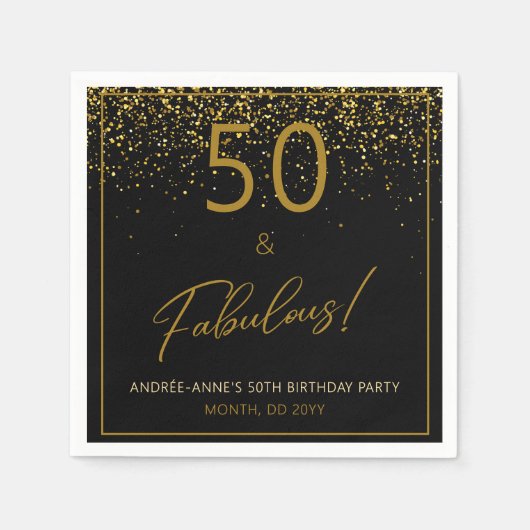 Serviette En Papier 50 Fabuleux Anniversaire Gold Parties scintillant  (Devant)