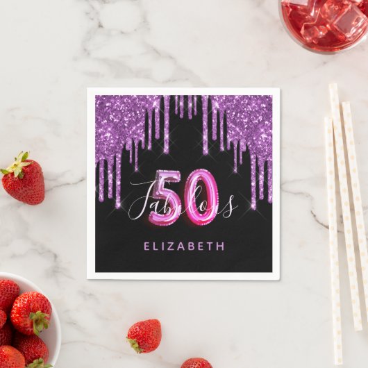 Serviette En Papier 50 Fabuleux anniversaire noir violet parties scint (En situation)